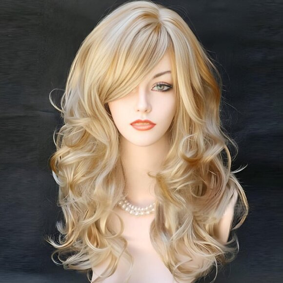Accessories - Blonde Wig With Bangs Long Blonde Curly Wigs for Women Heat Resistant Synthetic